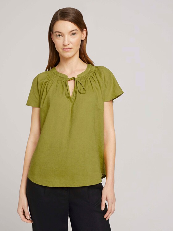 Short-sleeved blouse with linen - Women - gecko green Short-sleeved blouse with linen - Women - gecko green - 1 - TOM TAILOR