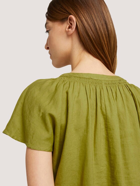 Short-sleeved blouse with linen - Women - gecko green Short-sleeved blouse with linen - Women - gecko green - 10 - TOM TAILOR