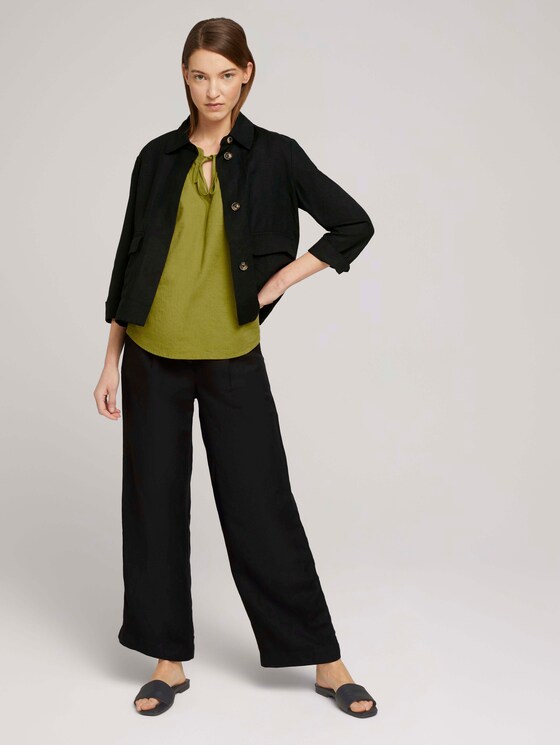 Short-sleeved blouse with linen - Women - gecko green Short-sleeved blouse with linen - Women - gecko green - 3 - TOM TAILOR