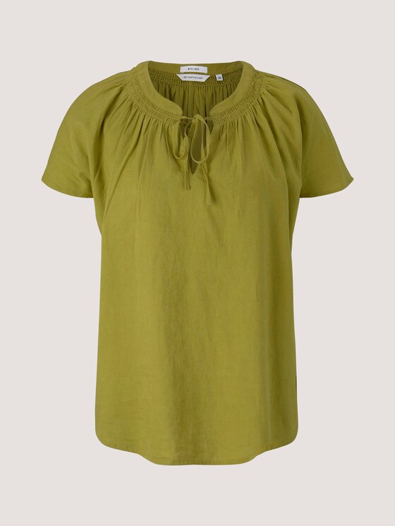 Short-sleeved blouse with linen - Women - gecko green Short-sleeved blouse with linen - Women - gecko green - 7 - TOM TAILOR
