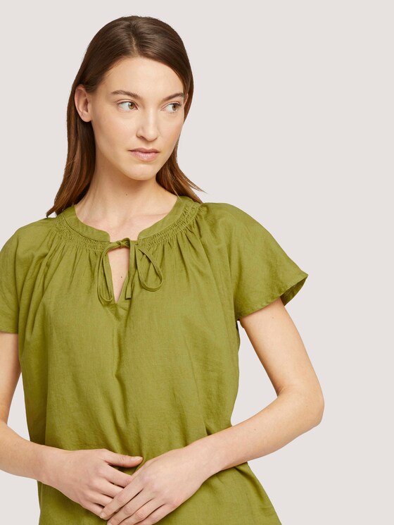 Short-sleeved blouse with linen - Women - gecko green Short-sleeved blouse with linen - Women - gecko green - 9 - TOM TAILOR