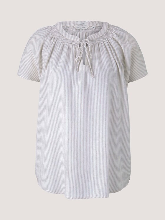 Short-sleeved blouse with linen - Women - offwhite thin stripe woven Short-sleeved blouse with linen - Women - offwhite thin stripe woven - 7 - TOM TAILOR