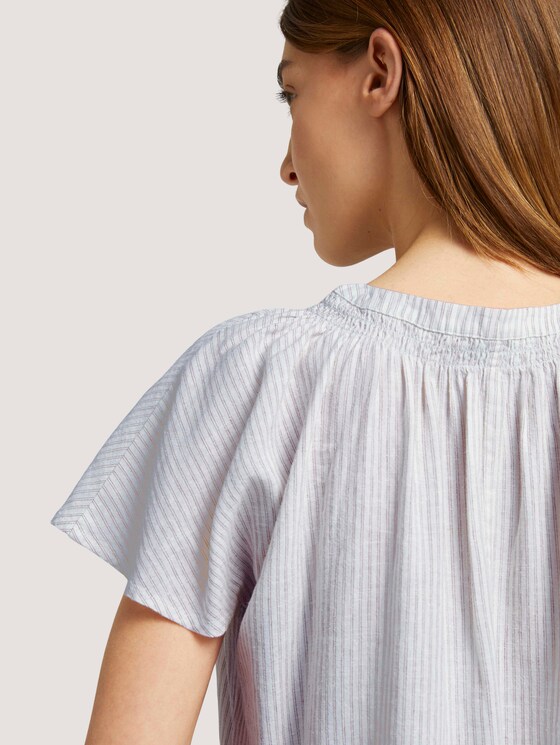 Short-sleeved blouse with linen - Women - offwhite thin stripe woven Short-sleeved blouse with linen - Women - offwhite thin stripe woven - 9 - TOM TAILOR