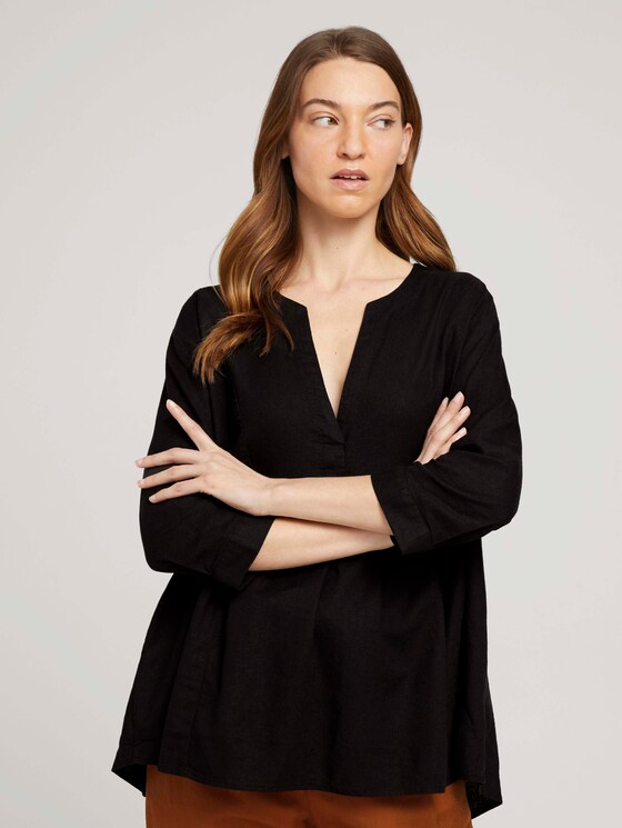 Tunikabluse mit Leinen - Frauen - deep black Tunikabluse mit Leinen - Frauen - deep black - 1 - TOM TAILOR
