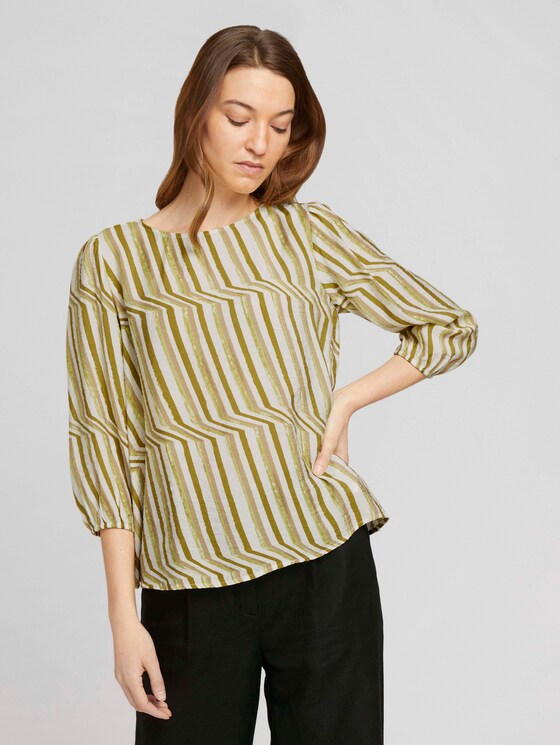 Blouse met dessin met ballonmouwen - Vrouwen - green watercolor stripe Blouse met dessin met ballonmouwen - Vrouwen - green watercolor stripe - 1 - TOM TAILOR