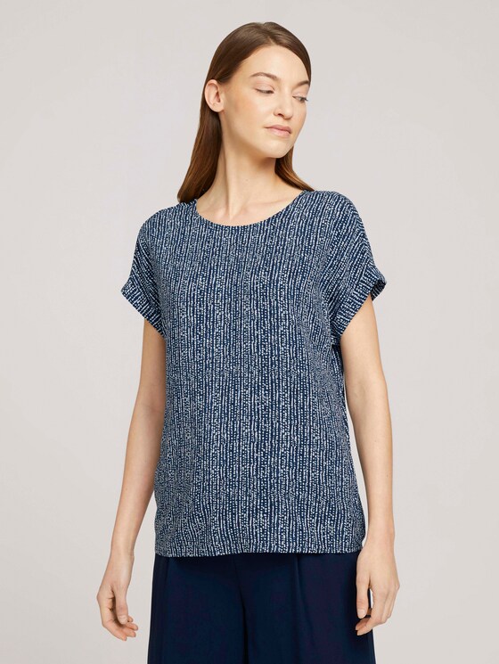 Gemusterte Kurzarmbluse - Frauen - blue minimal design vertical Gemusterte Kurzarmbluse - Frauen - blue minimal design vertical - 1 - TOM TAILOR