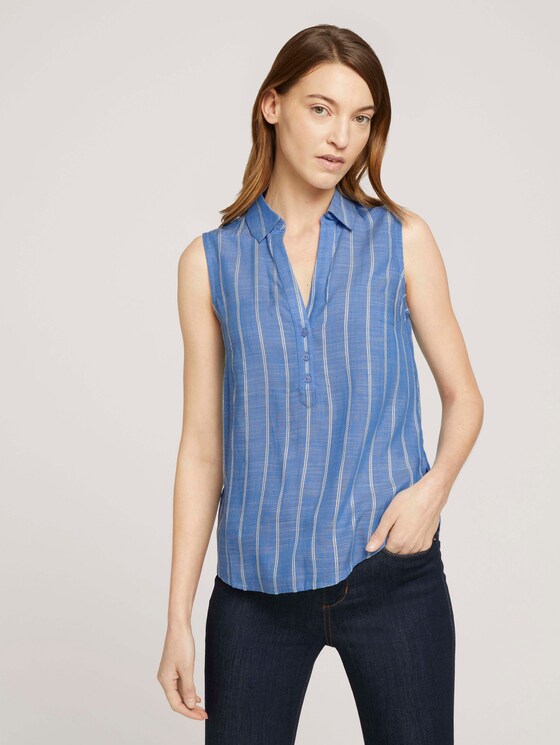 Sleeveless striped Henley blouse - Women - blue stripe vertical Sleeveless striped Henley blouse - Women - blue stripe vertical - 1 - TOM TAILOR