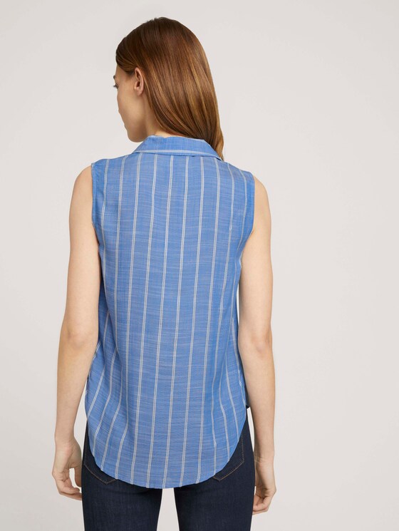 Sleeveless striped Henley blouse - Women - blue stripe vertical Sleeveless striped Henley blouse - Women - blue stripe vertical - 2 - TOM TAILOR