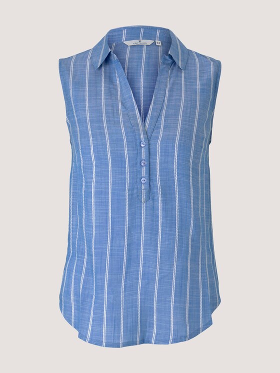 Sleeveless striped Henley blouse - Women - blue stripe vertical Sleeveless striped Henley blouse - Women - blue stripe vertical - 7 - TOM TAILOR
