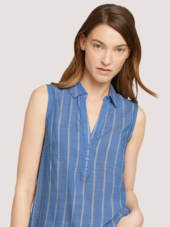 Sleeveless striped Henley blouse - Women - blue stripe vertical Sleeveless striped Henley blouse - Women - blue stripe vertical - 9 - TOM TAILOR