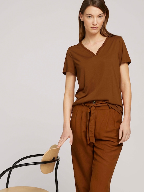T-Shirt mit V-Ausschnitt - Frauen - Caramel Brown T-Shirt mit V-Ausschnitt - Frauen - Caramel Brown - 5 - TOM TAILOR