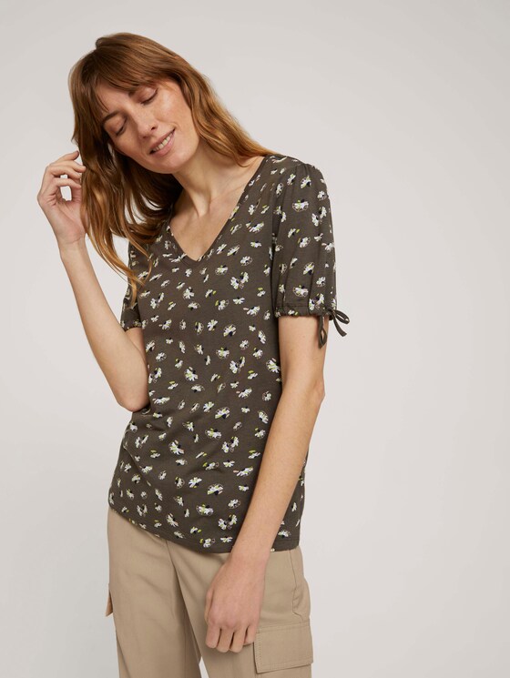 Gemustertes T-Shirt mit Ärmeldetail - Frauen - khaki small floral design Gemustertes T-Shirt mit Ärmeldetail - Frauen - khaki small floral design - 5 - TOM TAILOR