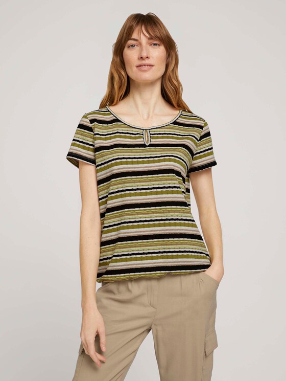 T-Shirt mit Streifenstruktur - Frauen - green multicolor stripe T-Shirt mit Streifenstruktur - Frauen - green multicolor stripe - 1 - TOM TAILOR