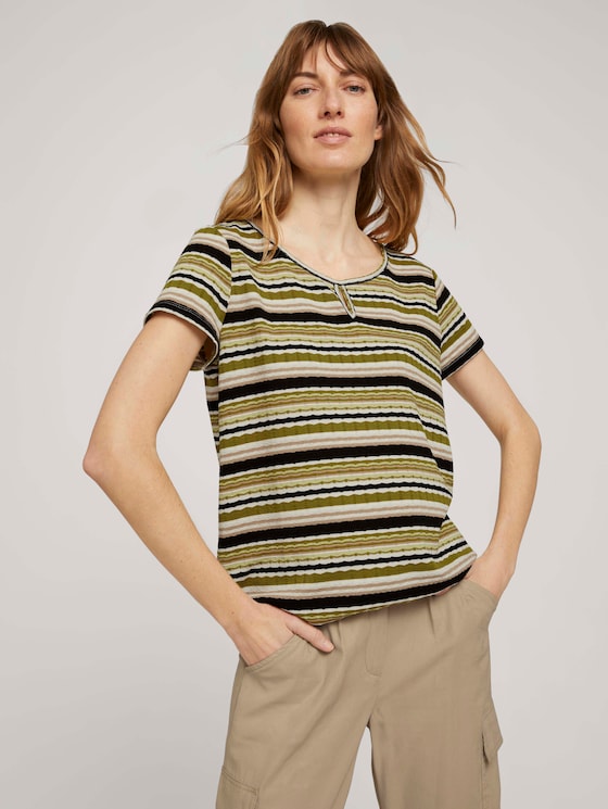 T-Shirt mit Streifenstruktur - Frauen - green multicolor stripe - 5 - TOM TAILOR