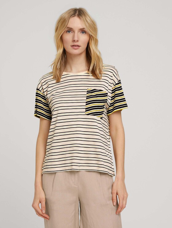 Gestreiftes Oversized T-Shirt - Frauen - beige black offwhite stripe Gestreiftes Oversized T-Shirt - Frauen - beige black offwhite stripe - 1 - TOM TAILOR