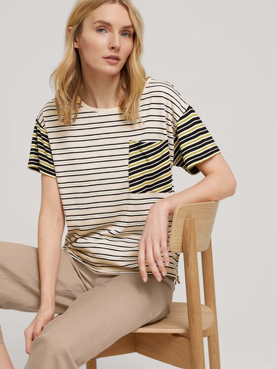 Gestreiftes Oversized T-Shirt - Frauen - beige black offwhite stripe Gestreiftes Oversized T-Shirt - Frauen - beige black offwhite stripe - 5 - TOM TAILOR