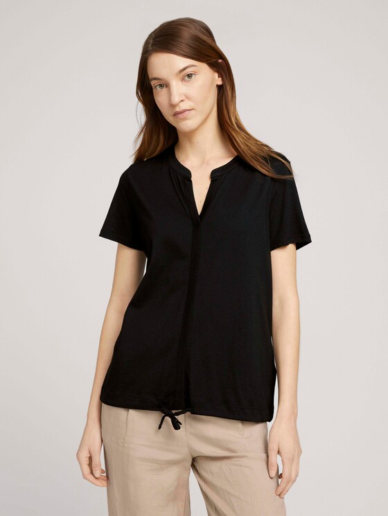 Gemustertes T-Shirt mit TENCEL™ - Frauen - deep black Gemustertes T-Shirt mit TENCEL™ - Frauen - deep black - 1 - TOM TAILOR