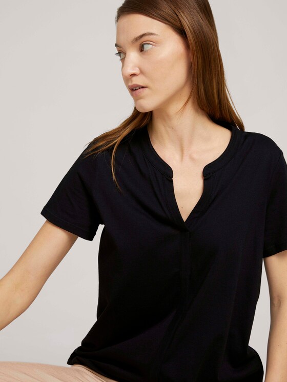 Gemustertes T-Shirt mit TENCEL™ - Frauen - deep black Gemustertes T-Shirt mit TENCEL™ - Frauen - deep black - 5 - TOM TAILOR