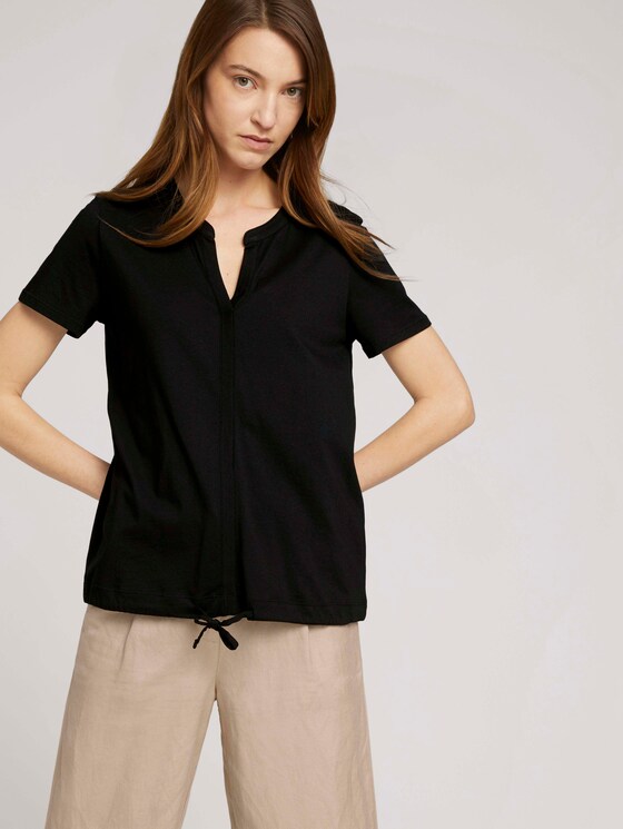 Gemustertes T-Shirt mit TENCEL™ - Frauen - deep black Gemustertes T-Shirt mit TENCEL™ - Frauen - deep black - 9 - TOM TAILOR