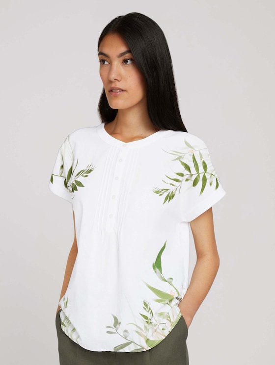 Gemustertes T-Shirt mit Knopfleiste - Frauen - Whisper White Gemustertes T-Shirt mit Knopfleiste - Frauen - Whisper White - 1 - TOM TAILOR