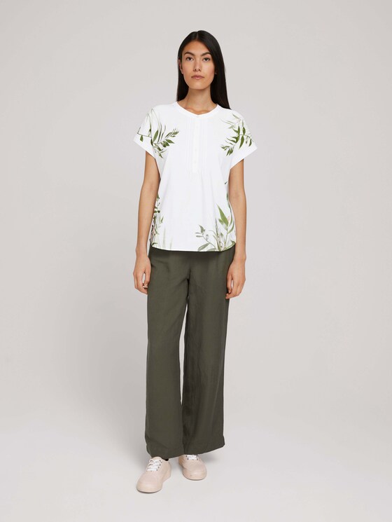 Gemustertes T-Shirt mit Knopfleiste - Frauen - Whisper White Gemustertes T-Shirt mit Knopfleiste - Frauen - Whisper White - 3 - TOM TAILOR