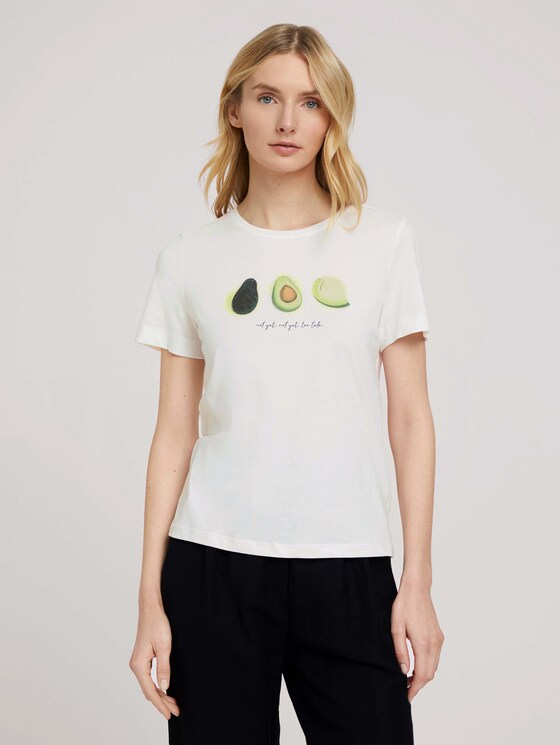 Print T-Shirt mit Bio-Baumwolle - Frauen - Dove White Print T-Shirt mit Bio-Baumwolle - Frauen - Dove White - 1 - TOM TAILOR