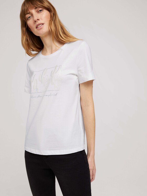 Print T-Shirt mit Bio-Baumwolle - Frauen - Off White Print T-Shirt mit Bio-Baumwolle - Frauen - Off White - 5 - TOM TAILOR