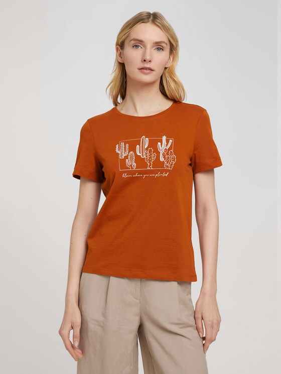 Print T-Shirt mit Bio-Baumwolle - Frauen - Caramel Brown Print T-Shirt mit Bio-Baumwolle - Frauen - Caramel Brown - 1 - TOM TAILOR