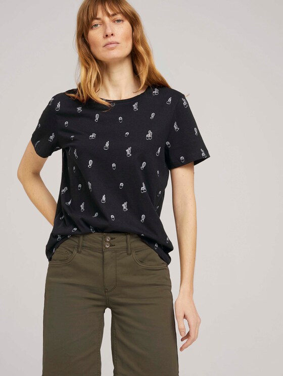 Print T-Shirt mit Bio-Baumwolle - Frauen - black white cactus design Print T-Shirt mit Bio-Baumwolle - Frauen - black white cactus design - 5 - TOM TAILOR