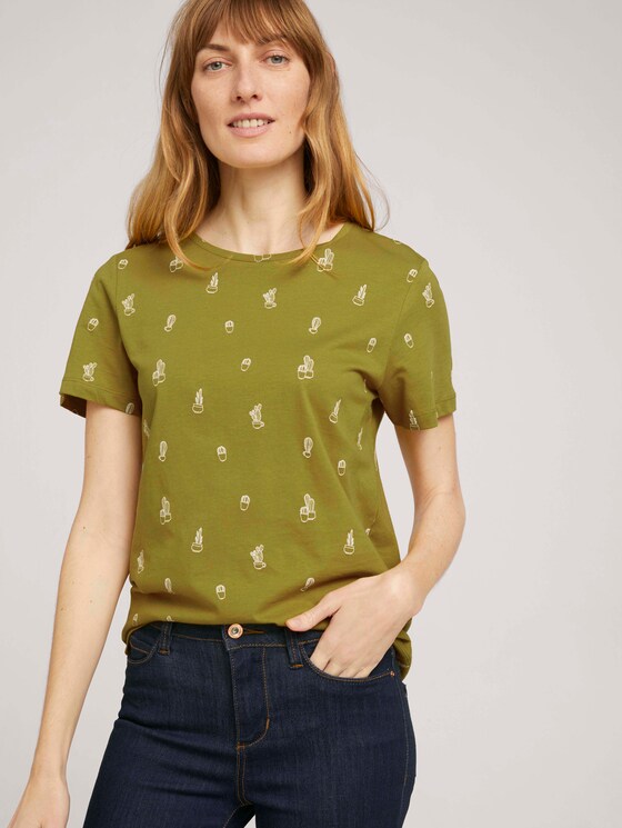Print T-Shirt mit Bio-Baumwolle - Frauen - green white cactus design Print T-Shirt mit Bio-Baumwolle - Frauen - green white cactus design - 5 - TOM TAILOR