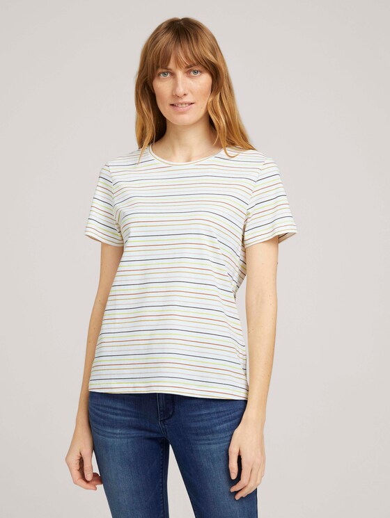 Print T-Shirt mit Bio-Baumwolle - Frauen - multicolor horizontal stripe Print T-Shirt mit Bio-Baumwolle - Frauen - multicolor horizontal stripe - 1 - TOM TAILOR