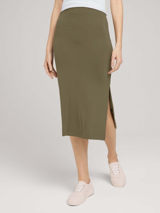 Jersey Midirock mit Schlitz - Frauen - Grape Leaf Green Jersey Midirock mit Schlitz - Frauen - Grape Leaf Green - 1 - TOM TAILOR