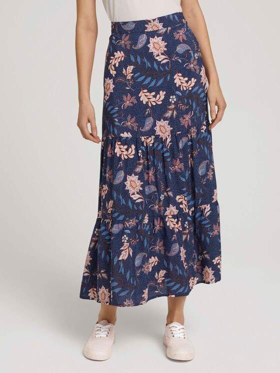 Geprinte maxi rok met volant - Vrouwen - navy floral design Geprinte maxi rok met volant - Vrouwen - navy floral design - 1 - TOM TAILOR