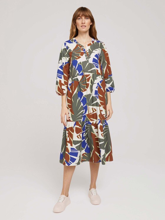 Popeline Midikleid mit Volants - Frauen - multicolor botanical design Popeline Midikleid mit Volants - Frauen - multicolor botanical design - 1 - TOM TAILOR