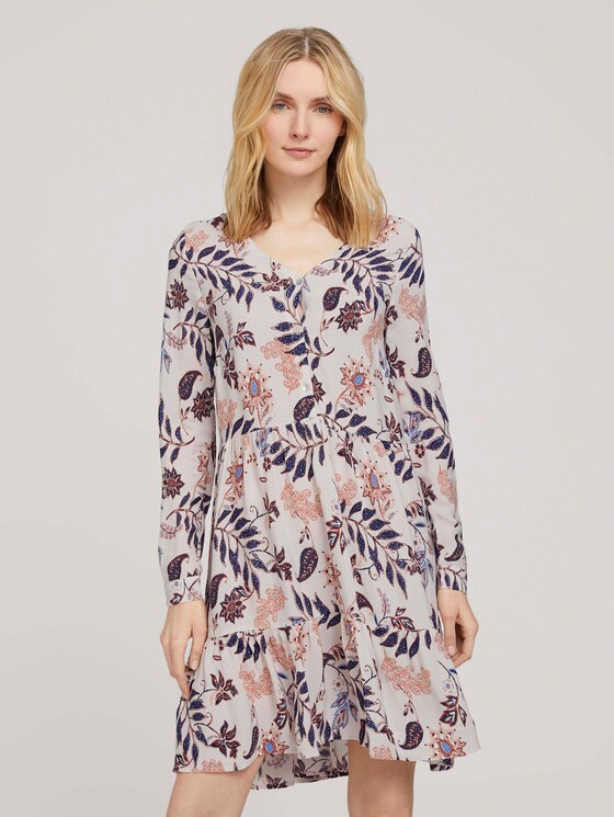 Gemustertes Blusenkleid mit Volants - Frauen - white floral design Gemustertes Blusenkleid mit Volants - Frauen - white floral design - 1 - TOM TAILOR