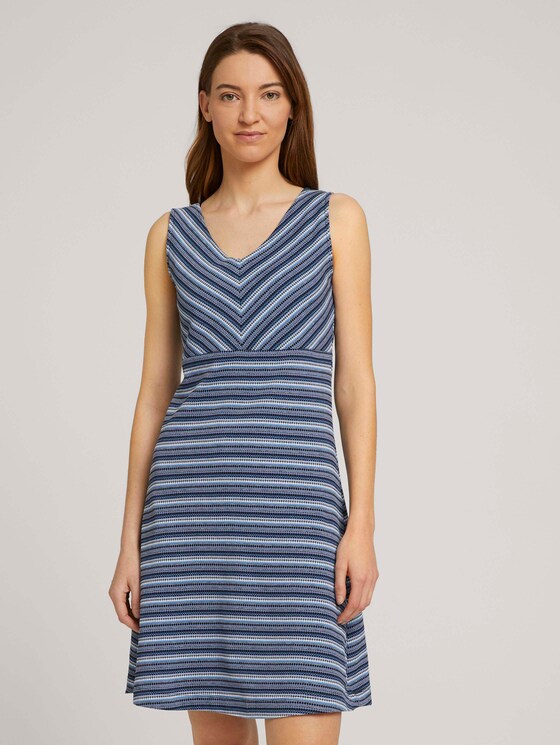 Mouwloze midi-jurk met streep - Vrouwen - blue structure design Mouwloze midi-jurk met streep - Vrouwen - blue structure design - 1 - TOM TAILOR