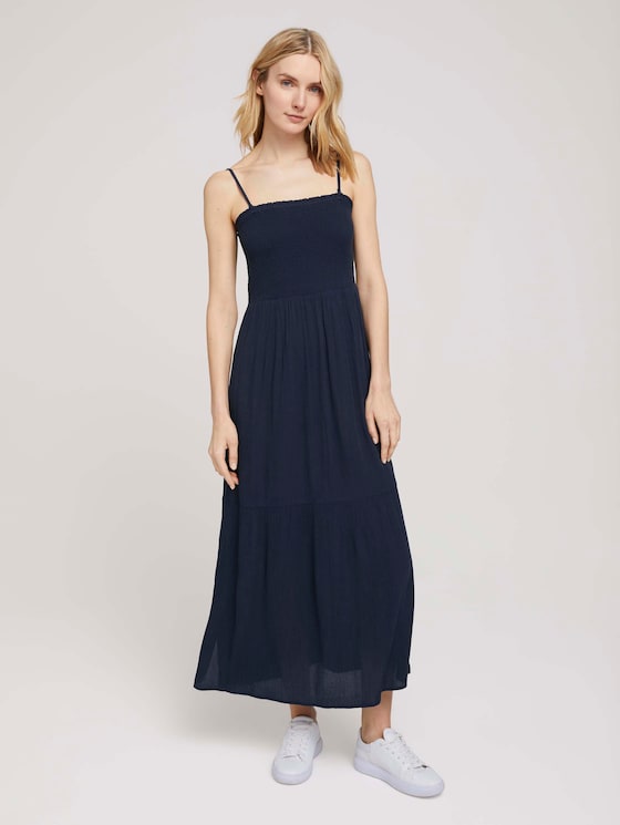 Gerafftes Midikleid mit Spaghettiträgern - Frauen - Sky Captain Blue Gerafftes Midikleid mit Spaghettiträgern - Frauen - Sky Captain Blue - 1 - TOM TAILOR