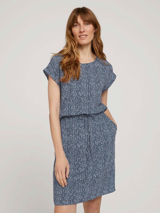 Kurzes Kleid mit Tunnelzug - Frauen - blue minimal design vertical Kurzes Kleid mit Tunnelzug - Frauen - blue minimal design vertical - 1 - TOM TAILOR