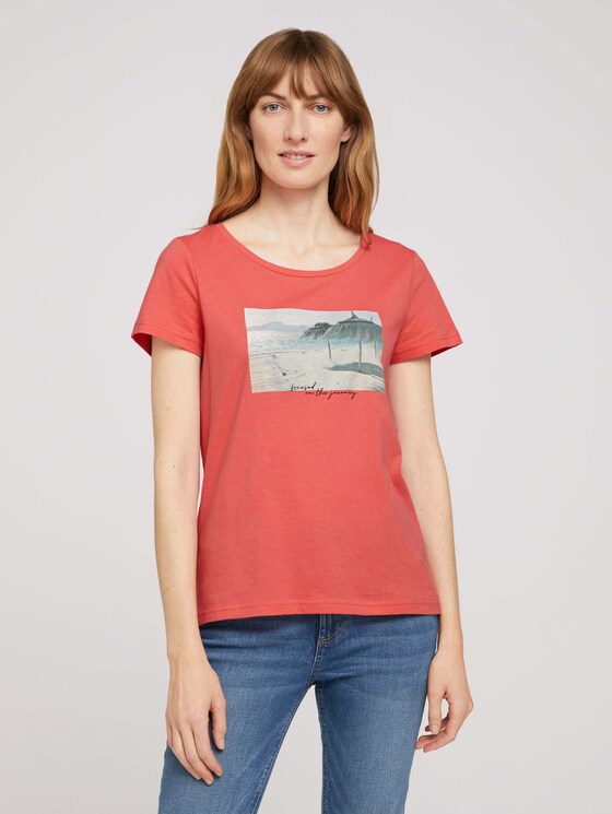 Print T-Shirt mit Bio-Baumwolle - Frauen - flamingo flower Print T-Shirt mit Bio-Baumwolle - Frauen - flamingo flower - 1 - TOM TAILOR