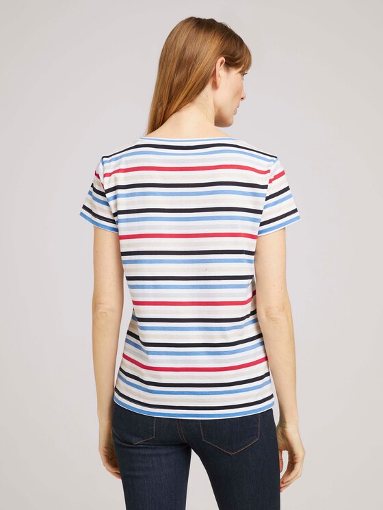 Print T-Shirt mit Bio-Baumwolle - Frauen - navy red multicolor stripe Print T-Shirt mit Bio-Baumwolle - Frauen - navy red multicolor stripe - 2 - TOM TAILOR