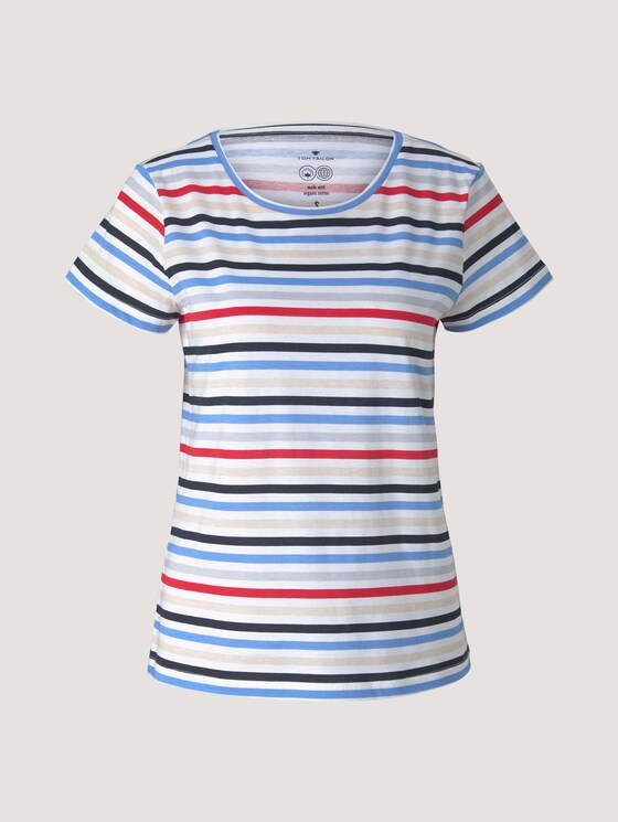 Print T-Shirt mit Bio-Baumwolle - Frauen - navy red multicolor stripe Print T-Shirt mit Bio-Baumwolle - Frauen - navy red multicolor stripe - 7 - TOM TAILOR