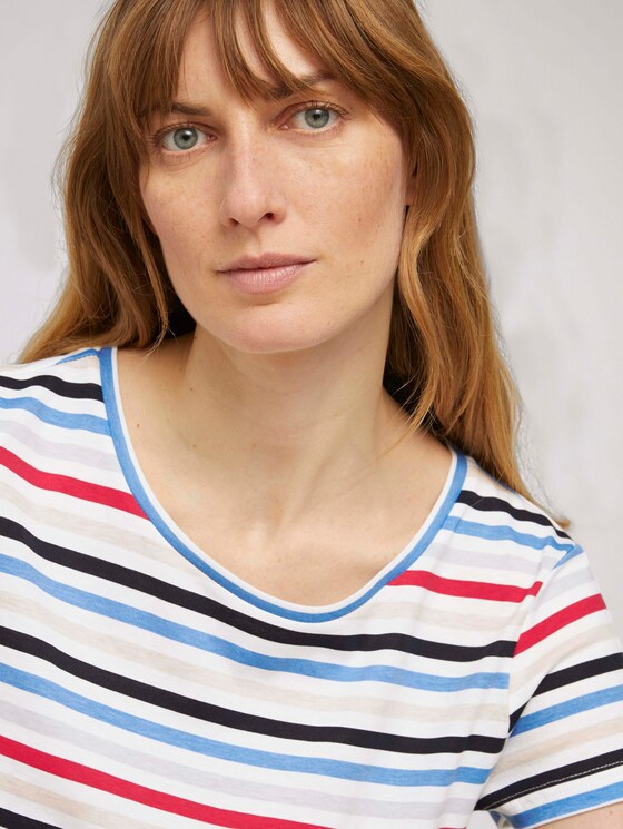 Print T-Shirt mit Bio-Baumwolle - Frauen - navy red multicolor stripe Print T-Shirt mit Bio-Baumwolle - Frauen - navy red multicolor stripe - 9 - TOM TAILOR