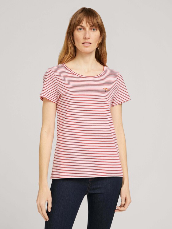 Print T-Shirt mit Bio-Baumwolle - Frauen - offwhite red stripe Print T-Shirt mit Bio-Baumwolle - Frauen - offwhite red stripe - 1 - TOM TAILOR