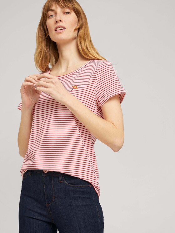 Print T-Shirt mit Bio-Baumwolle - Frauen - offwhite red stripe Print T-Shirt mit Bio-Baumwolle - Frauen - offwhite red stripe - 5 - TOM TAILOR