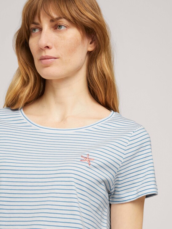 Print T-Shirt mit Bio-Baumwolle - Frauen - offwhite blue stripe Print T-Shirt mit Bio-Baumwolle - Frauen - offwhite blue stripe - 9 - TOM TAILOR