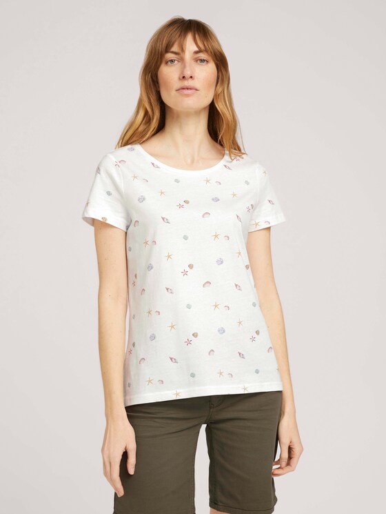 Print T-Shirt mit Bio-Baumwolle - Frauen - offwhite seashell design Print T-Shirt mit Bio-Baumwolle - Frauen - offwhite seashell design - 1 - TOM TAILOR