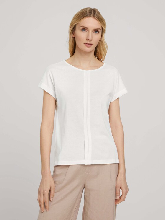 Loose Fit T-Shirt mit Faltenlegung - Frauen - Whisper White Loose Fit T-Shirt mit Faltenlegung - Frauen - Whisper White - 1 - TOM TAILOR