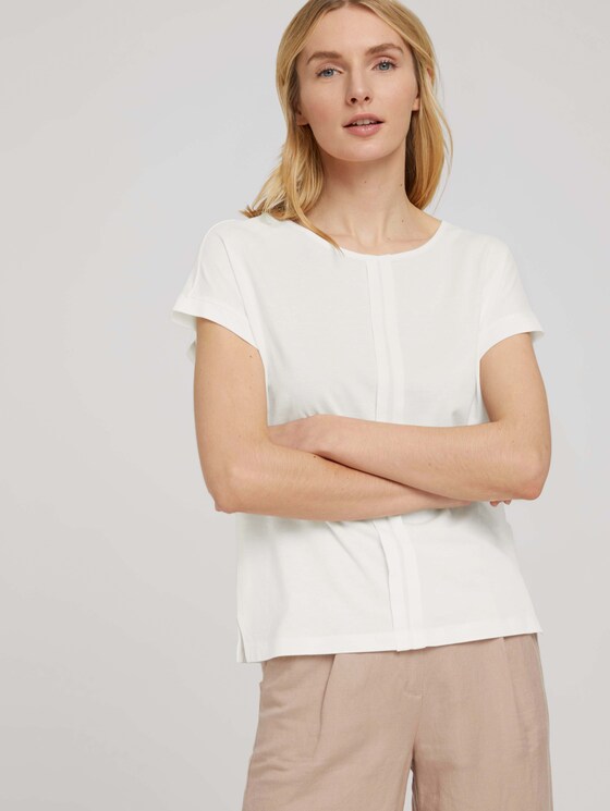 Loose Fit T-Shirt mit Faltenlegung - Frauen - Whisper White Loose Fit T-Shirt mit Faltenlegung - Frauen - Whisper White - 5 - TOM TAILOR