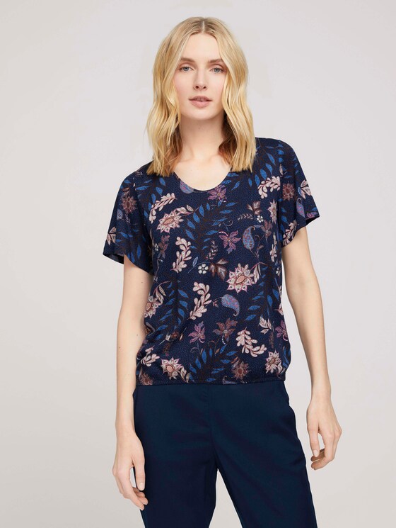 Gemustertes T-Shirt mit weiten Ärmeln - Frauen - navy floral design Gemustertes T-Shirt mit weiten Ärmeln - Frauen - navy floral design - 1 - TOM TAILOR