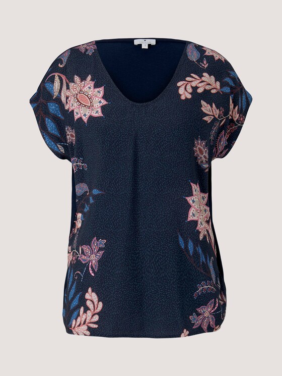 Gemustertes T-Shirt im Materialmix - Frauen - Sky Captain Blue Gemustertes T-Shirt im Materialmix - Frauen - Sky Captain Blue - 7 - TOM TAILOR